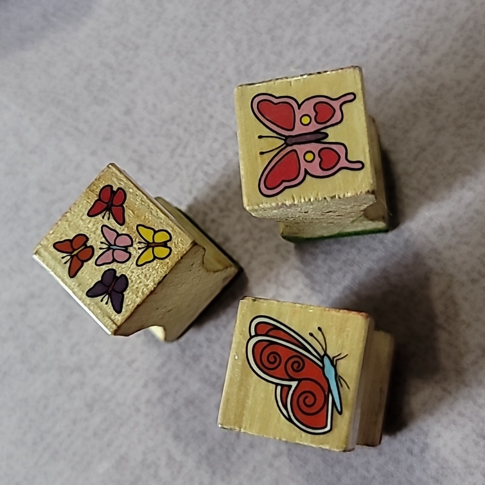 Set of 3 Mini Butterfly Wooden Rubber Stamps